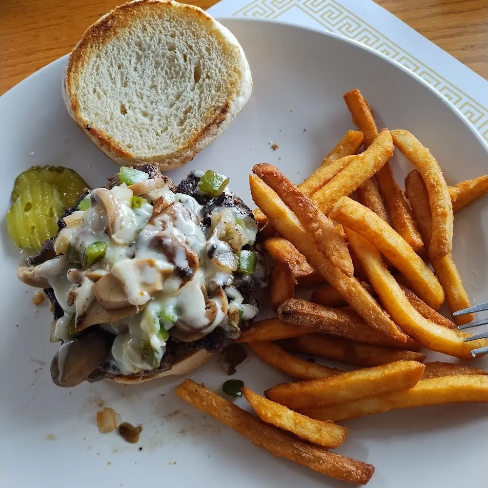 Mushroom Swiss Burger French Fries